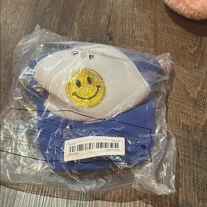 Blue and White Cap with Smiley Face Patch